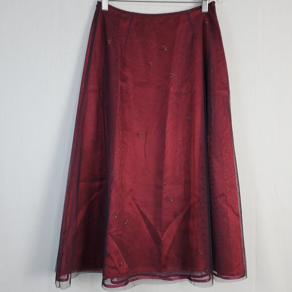 Vintage Express beaded tulle overlay skirt size 1/2 red black whimsigoth Y2K - Picture 1 of 8